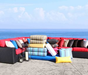 add a pop of color with a cushion or pillow outdoors for comfort