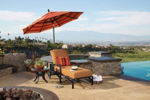 shade your outdoor space with a patio umbrella for a pop of color