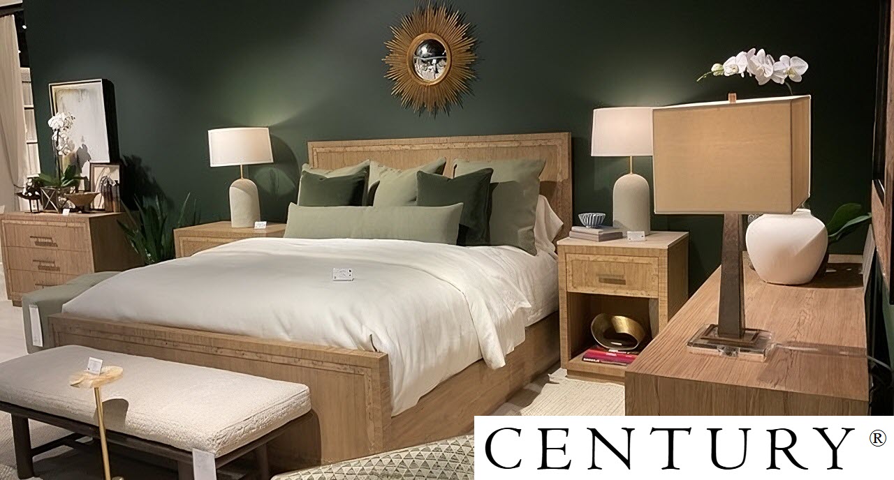 Nature-inspired bedroom with warm wood tones, moss green pillows and earthy textures